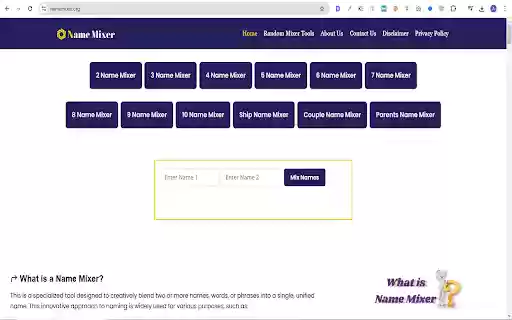 Name Mixer from Chrome web store to be run with OffiDocs Chromium online Name Mixer from Chrome web store to be run with OffiDocs Chromium online