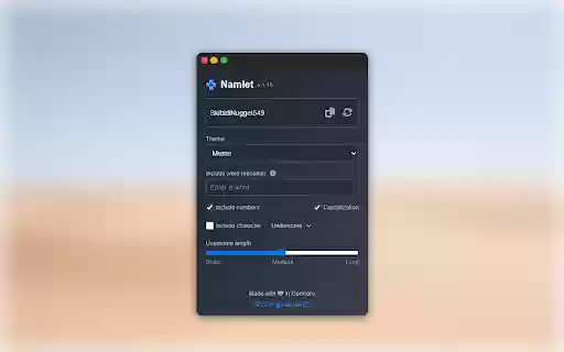 Namlet Smart Username Generator from Chrome web store to be run with OffiDocs Chromium online Namlet Smart Username Generator from Chrome web store to be run with OffiDocs Chromium online
