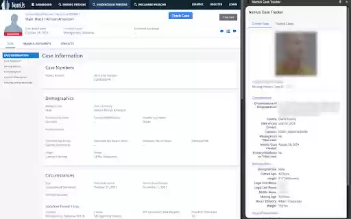 NamUs Case Tracker  from Chrome web store to be run with OffiDocs Chromium online