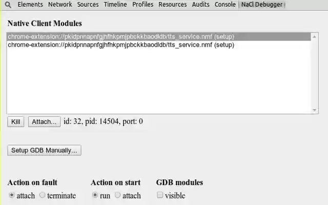 Native Client GDB from Chrome web store to be run with OffiDocs Chromium online Native Client GDB from Chrome web store to be run with OffiDocs Chromium online