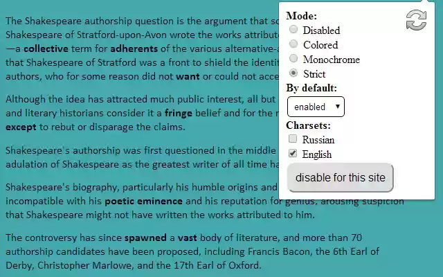 Natural language colorer  from Chrome web store to be run with OffiDocs Chromium online