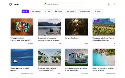 Nav u Travel inspiration hub  from Chrome web store to be run with OffiDocs Chromium online