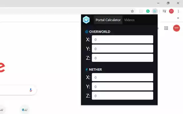 Nether Portal Calculator for Minecraft  from Chrome web store to be run with OffiDocs Chromium online