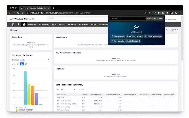 NetSuite Quick Access  from Chrome web store to be run with OffiDocs Chromium online