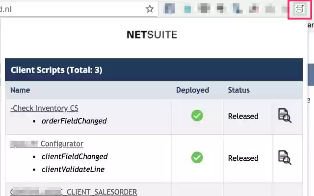 NetSuite Scripted Records dans Chrome avec par