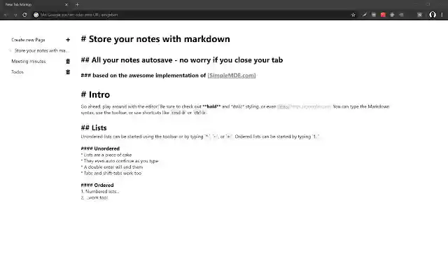 New Tab Markdown  from Chrome web store to be run with OffiDocs Chromium online