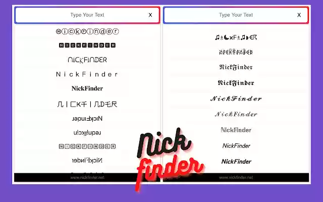 Nickfinder Your Fancy Nick Name  from Chrome web store to be run with OffiDocs Chromium online