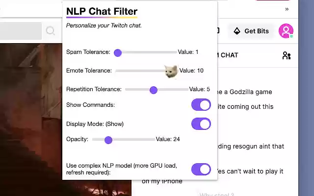 NLP Twitch Chat Filter  from Chrome web store to be run with OffiDocs Chromium online
