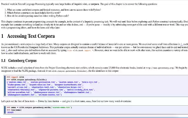 NLTK Docs CSS extension  from Chrome web store to be run with OffiDocs Chromium online