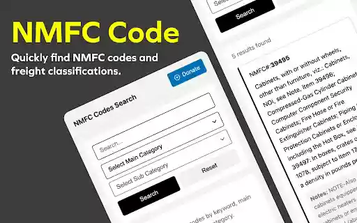 NMFC Codes Search  from Chrome web store to be run with OffiDocs Chromium online
