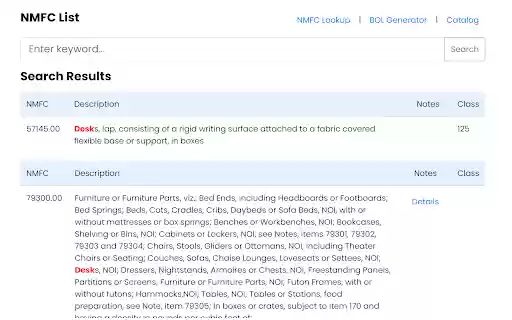 NMFC Search Tool  from Chrome web store to be run with OffiDocs Chromium online