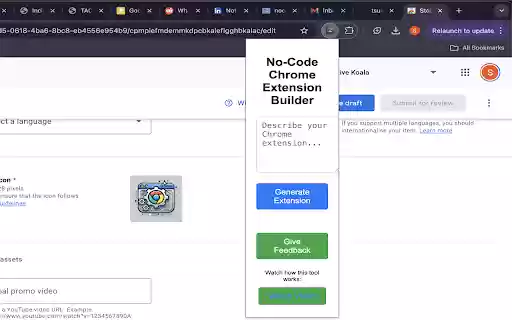 No Code Chrome Extension builder  from Chrome web store to be run with OffiDocs Chromium online