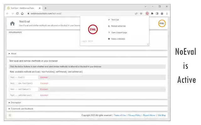 NoEval Disable Eval()  from Chrome web store to be run with OffiDocs Chromium online