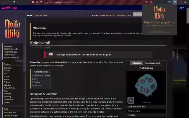 Noita Wiki Search  from Chrome web store to be run with OffiDocs Chromium online