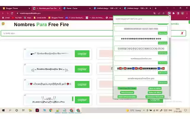 Nombres Para Free Fire  from Chrome web store to be run with OffiDocs Chromium online