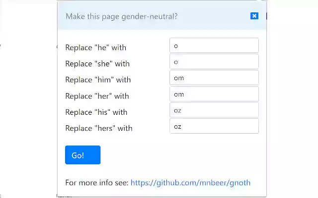 NoNoun: Gender Neutral 3rd Person Plug In  from Chrome web store to be run with OffiDocs Chromium online