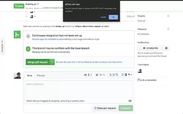 Non squashed merge ALERT!  from Chrome web store to be run with OffiDocs Chromium online