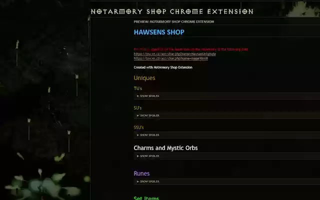 NotArmory Shop Extension  from Chrome web store to be run with OffiDocs Chromium online