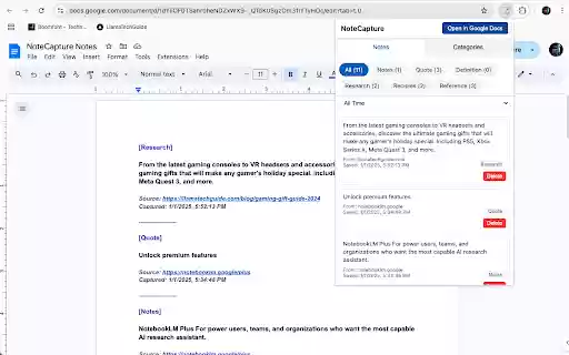 NoteCapture  from Chrome web store to be run with OffiDocs Chromium online