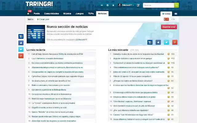 Noticias Taringa!  from Chrome web store to be run with OffiDocs Chromium online