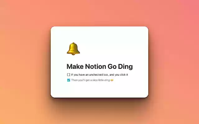 Notion Ding! from Chrome web store to be run with OffiDocs Chromium online Notion Ding! from Chrome web store to be run with OffiDocs Chromium online
