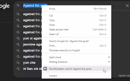 NovelUpdates Context Menu  from Chrome web store to be run with OffiDocs Chromium online