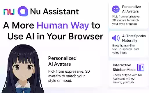 Nu Assistant: 3D AI Avatar, Voice Chat Agent  Virtual Character Companion  from Chrome web store to be run with OffiDocs Chromium online
