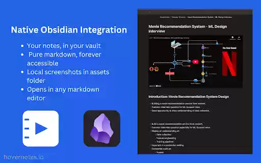 Obsidian AI Video Notes (YouTube, Udemy, Bilibili, etc) HoverNotes  from Chrome web store to be run with OffiDocs Chromium online