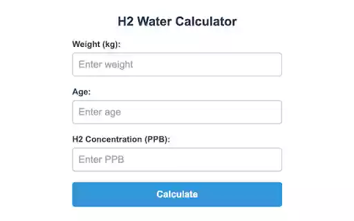 Ocemida Hydrogen Water Intake Calculator from Chrome web store to be run with OffiDocs Chromium online Ocemida Hydrogen Water Intake Calculator from Chrome web store to be run with OffiDocs Chromium online