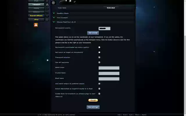 OGame Fleet Tool  from Chrome web store to be run with OffiDocs Chromium online