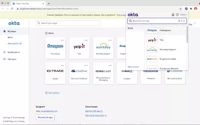 来自 Chrome 网上商店的 Okta 浏览器插件将与 OffiDocs Chromium 在线一起运行