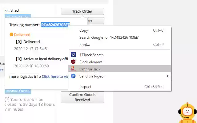 OmnivaTrack  from Chrome web store to be run with OffiDocs Chromium online