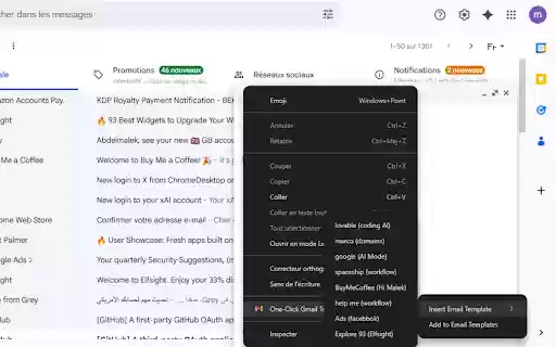 One Click Gmail Template  from Chrome web store to be run with OffiDocs Chromium online