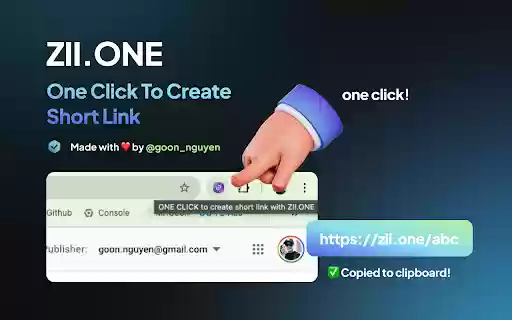 ONE CLICK to create short link with ZII.ONE  from Chrome web store to be run with OffiDocs Chromium online