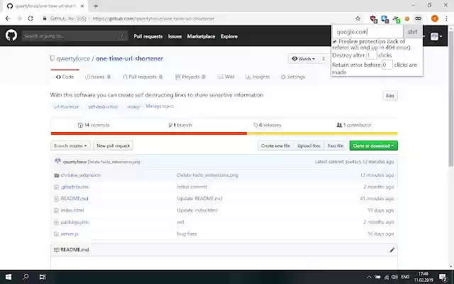 one time url shortener  from Chrome web store to be run with OffiDocs Chromium online