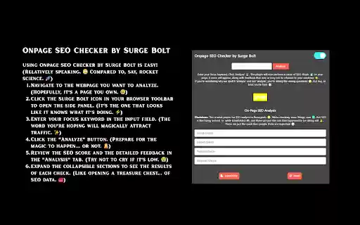 Onpage SEO Checker by Surge Bolt  from Chrome web store to be run with OffiDocs Chromium online
