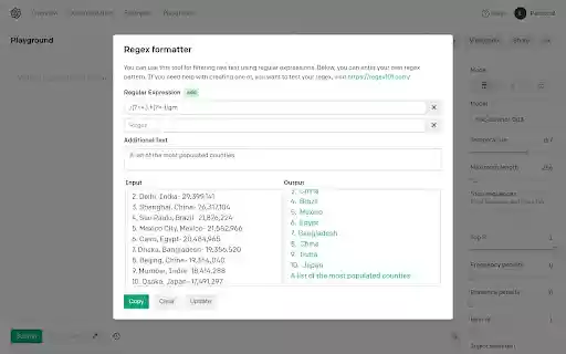 OpenAi Playground Regex  from Chrome web store to be run with OffiDocs Chromium online