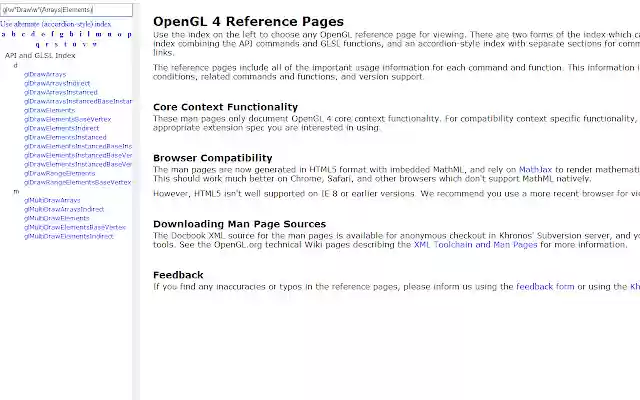 OpenGL Documentation Searchin Chrome with by