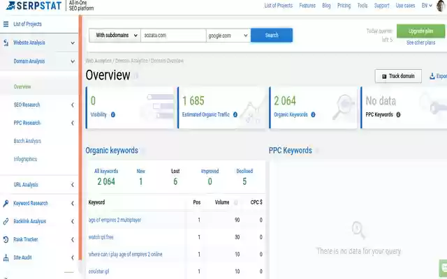 Open in Serpstat Domain analytics  from Chrome web store to be run with OffiDocs Chromium online
