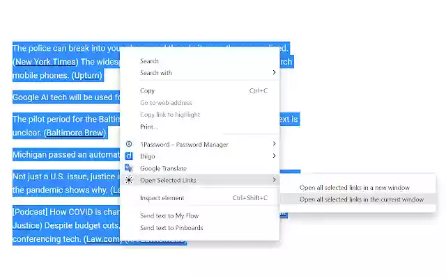 Open Selected Links  from Chrome web store to be run with OffiDocs Chromium online