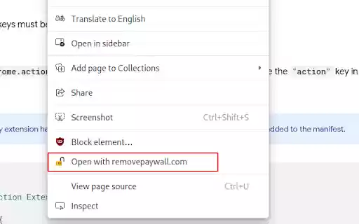 Open site in removepaywall  from Chrome web store to be run with OffiDocs Chromium online