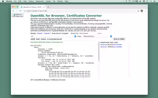 OpenSSL for Browser, Certificates Converter from Chrome web store to be run with OffiDocs Chromium online OpenSSL for Browser, Certificates Converter from Chrome web store to be run with OffiDocs Chromium online