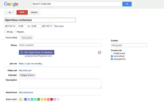 OpenVoice for Google Calendar  from Chrome web store to be run with OffiDocs Chromium online