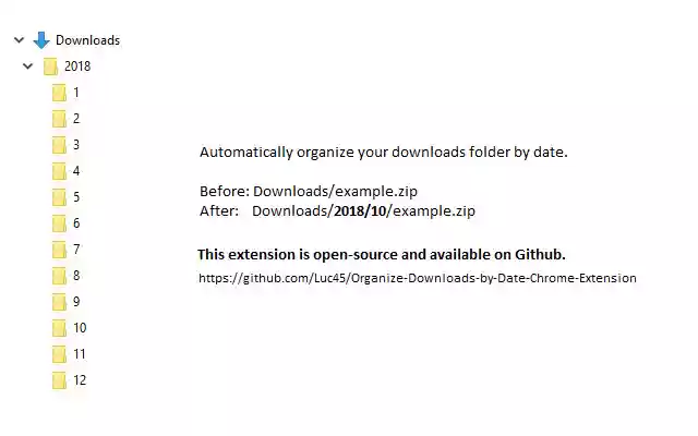 Organize Downloads by Date  from Chrome web store to be run with OffiDocs Chromium online