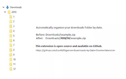 Organize Downloads by Date and Category from Chrome web store to be run with OffiDocs Chromium online Organize Downloads by Date and Category from Chrome web store to be run with OffiDocs Chromium online