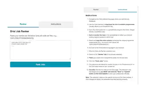 Oriel Job Ranker  from Chrome web store to be run with OffiDocs Chromium online