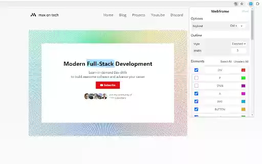 Outline HTML Elements  from Chrome web store to be run with OffiDocs Chromium online