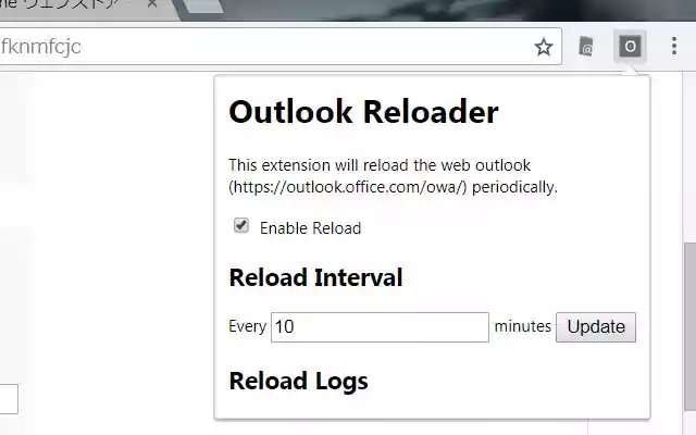 Outlook Reloader  from Chrome web store to be run with OffiDocs Chromium online