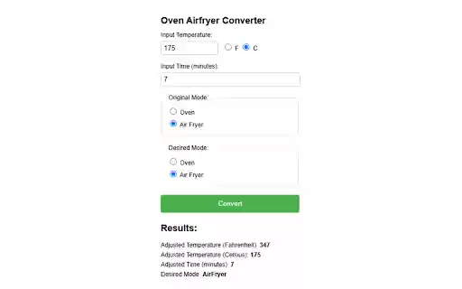 Oven Airfryer Converter  from Chrome web store to be run with OffiDocs Chromium online