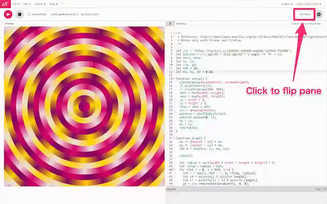p5.js Editor Flipper  from Chrome web store to be run with OffiDocs Chromium online